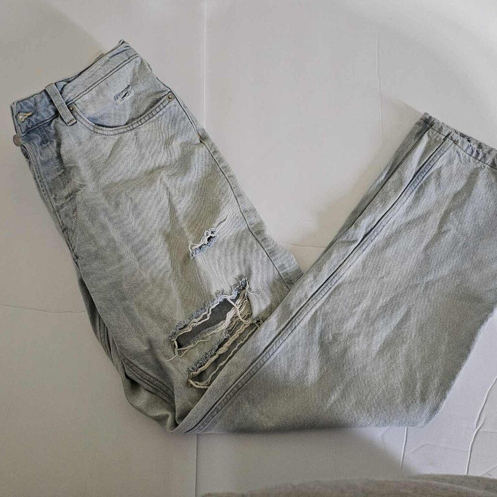 &Denim by H&M 90s Boyfriend Jeans Women's Light Wash Distressed Button Fly Size - Picture 3 of 9